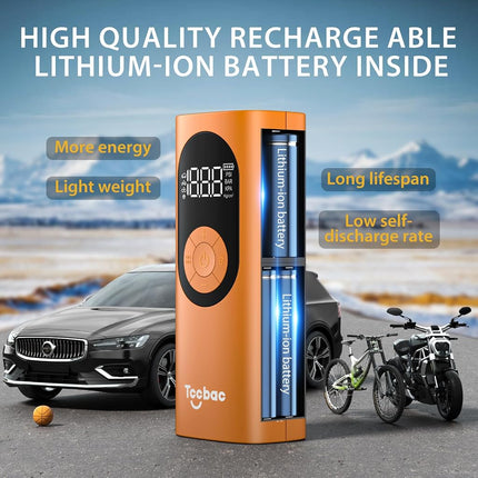 TccbacTire Inflator Portable Air Compressor for Car, Large Motor 2X Fast Electric air Pump,Bike Pumps with Pressure Gauge and LED Light,Auto Shut-Off Tire Pump for Car Ball Motorcycle,Bicycle