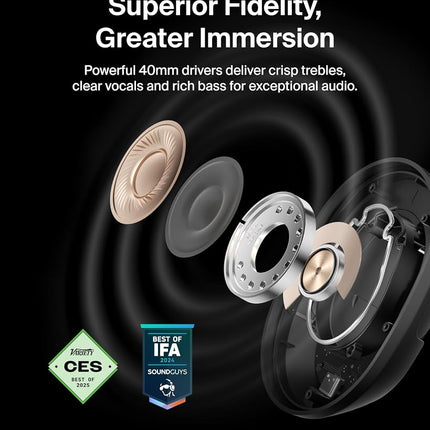 Belkin SoundForm Isolate Bluetooth Over-Ear Headphones - Hybrid Active Noise Cancelling Headphones - Wireless w/ 60H Playtime, Fast Charging & CloudCushion Ear Cups for Travel, Home, or Office - Black