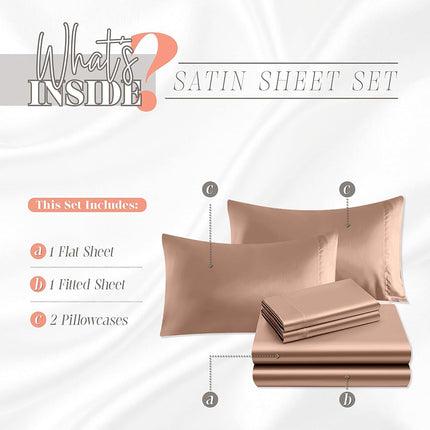 Elegant Comfort Luxurious 4-Piece Silky Satin Sheet Set, Skin and Hair Friendly, Wrinkle, Fade, Stain Resistant with Deep Pockets Fitted Sheet, Cooling Soft Satin Sheet Set, Queen, Dusty Rose