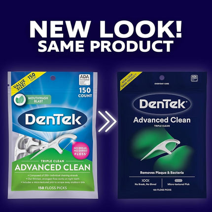 DenTek Triple Clean Advanced Clean Floss Picks, No Break & No Shred Floss, 90 Count, 6 Pack