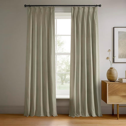 HPD Half Price Drapes Velvet Blackout Curtains/Drapes - 120 Inches Long 1 Panel Blackout Curtain Signature Pleated for Living Room & Bedroom - 25W X 120L, Cool Beige