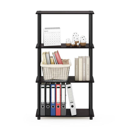 Furinno TURN-N-TUBE Storage Shelves, 4-Tier Toolless Book Shelf, Corner Shelf, Toolless Open Shelves, for Organization and Storage, Living Room, Garage, Home Office, Dark Walnut