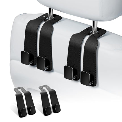 Geyrut Headrest Hooks For Car, Multifunctional Car Purse Hook Leather Car Seat Back Storage Hook Double Metal Hooks Car Hangers for Seat, Car Organizers (2 Pack, Black)