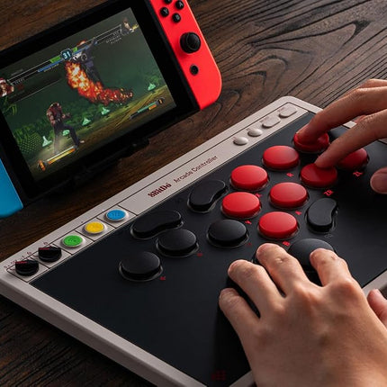 8BitDo All-Button Arcade Controller for Switch/Switch 2 & Windows – Bluetooth, 2.4G, Wired Connectivity, Low-profile Mechanical Switches, 4 Programmable Buttons, Hot-swappable PCB