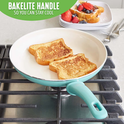 GreenLife Sartén Antiadherente de 8", Cerámica Antiadherente Sin PFAS y No Tóxica, Apto para Lavavajillas y Horno, Asas Frías al Tacto, Sin Tambaleo, Turquesa