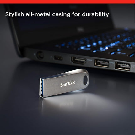 SANDISK Ultra Luxe USB Type-A Flash Drive 256GB (USB 3.2 Gen 1 + USB 3.0 capable up to 400MB/s read speeds, Password protection, Data recovery software, Metal Design) Silver