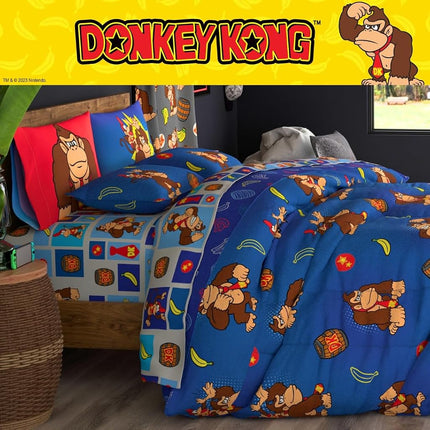 Franco Collectibles Nintendo Donkey Kong Gaming Bedding 7 Piece Super Soft Reversible Comforter and Sheet Set with Sham, Full, (Officially Licensed Product)