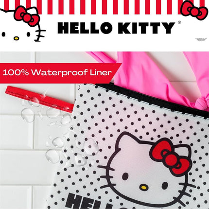 Franco Collectibles Hello Kitty Sac de plage/piscine étanche à pois pour maillot de bain, maquillage, articles de toilette (produit sous licence officielle)
