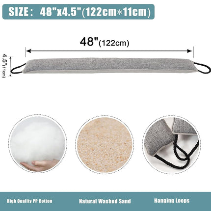 Marwood Under Door Draught Excluder 122cm Wind Stopper for Door & Window, Weighted French Air Door Draft Stopper Front Door Snake Noise Blocker for Bottom of Door with Hanging Loops - Grey 48"