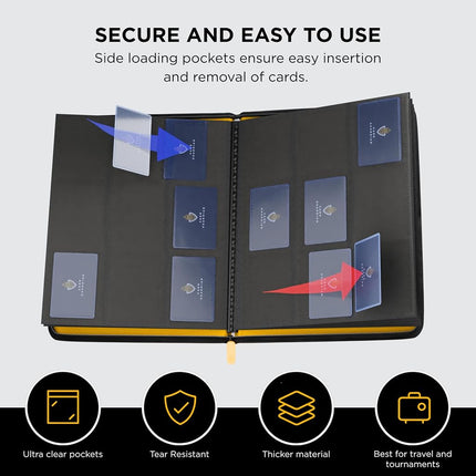 Card Guardian - 9 Pocket Premium Binder with Zipper for 360 cards - side loading pockets for Trading Card Games TCG (Yellow)