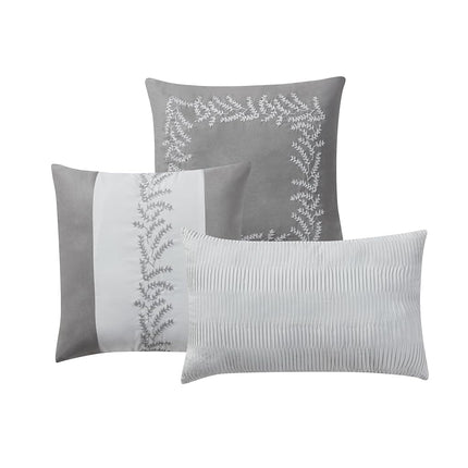 King Size Comforter Set 7-Piece Embroidered Faux Suede Bedding – Soft, Elegant & Complete Bedding Set with 1 Comforter, 2 Pillow Shams, 1 Bed Skirt, and 3 Decorative Throw Pillows, King, Gray
