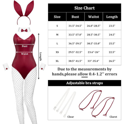 Geyoga 9 Pcs Bunny Costume Bodysuit Halloween Set, Small, Wine Red