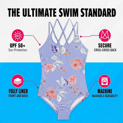 Kanu Surf Girls' Reese UPF 50 Beach Sport Criss-Cross One Piece Swimsuit, Reese Purple, 12