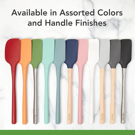 Tovolo Flex-Core White Wood-Handled Spoonula, Silicone Spoon Spatula Head with Ergonomic Grip & Wooden Handle, Silicone Spatula Spoon for Cooking & Cake Decorating BPA-Free