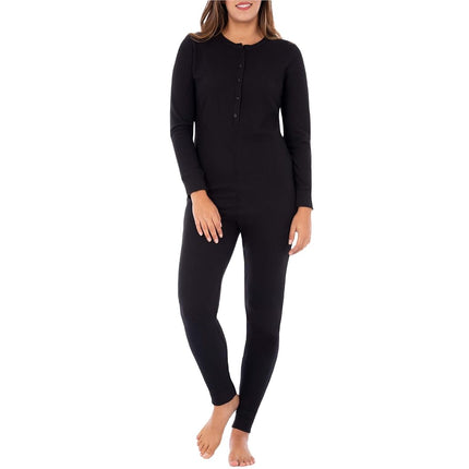 Fruit of the Loom Women's Micro Waffle Premium Thermal Union Suit Pajama Bottom, Black, 3X