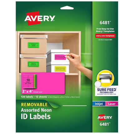 Avery Étiquettes multifonctions, amovibles, néon assorties, 5,1 x 10,2 cm, 5 paquets (6481)