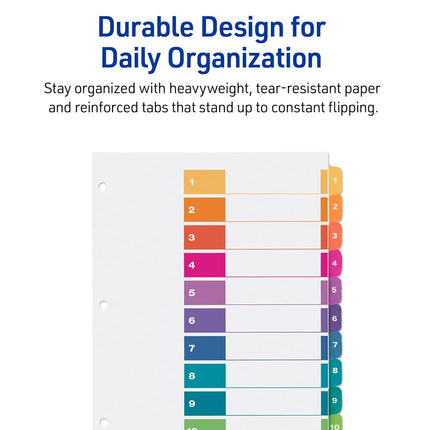 Avery 10-Tab Dividers for 3 Ring Binders, Customizable Table of Contents, Multicolor Tabs, 3 Sets (11072)