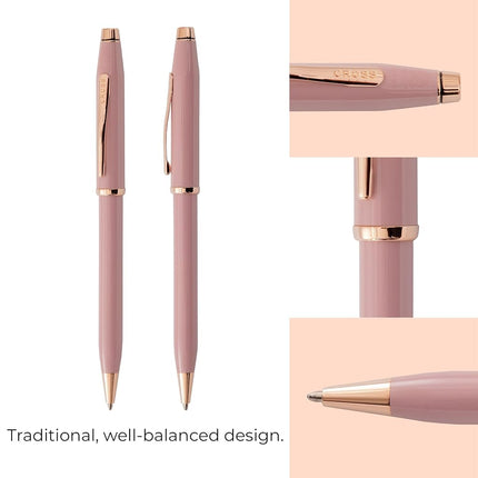 CROSS Century II AT0082-164 Twist-Action Lacquer Ballpoint Pen with Rose Gold Plated Appointments, includes Premium Gift Box and Black Cartridge, Medium Point, 1 Pack, ‎Smoky Pink