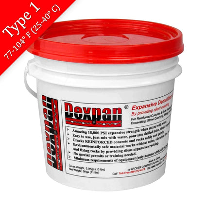 Dexpan Mortero Expansivo para Demolición, Cubo de 11 lb. para Romper Rocas, Cortar Hormigón, Excavar. Alternativa a Martillo Demoledor, Rompedora de Concreto, Sierra para Concreto, Taladro de Roca (#1 (77-104 F))