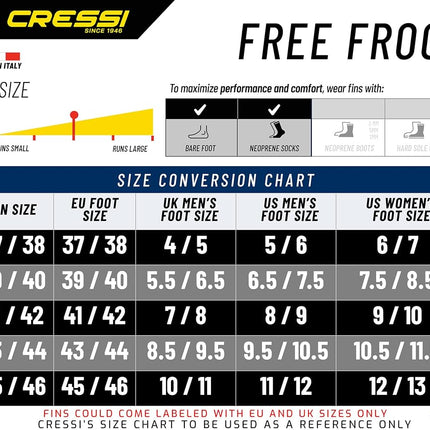 Cressi Free Frog, Black, 39/40, US Man 6.5/7.5 | US Lady 7.5/8.5