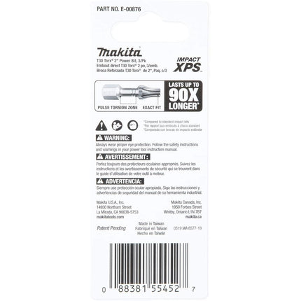 Makita E-00876 Impact XPS T30 Torx 2" Power Bit, 3/pk