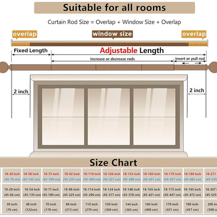 Curtain Rods 235 cm for Window 213 cm, Adjustable Length Heavy Duty Diameter 2.2 cm, Ball Finials Black