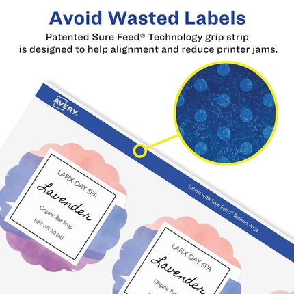 Avery Glossy Clear Round Scalloped Labels with Sure Feed, 2.5" Diameter, 450 Glossy Clear Labels, Print-to-The-Edge, Laser/Inkjet Printable Labels