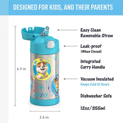 THERMOS FUNTAINER Water Bottle with Straw, 12oz, Paw Patrol Blue