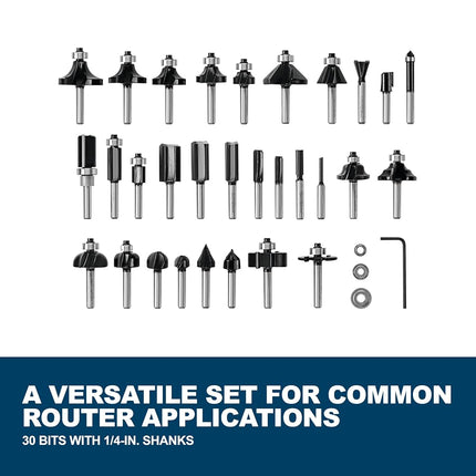 BOSCH RBS030MBS 30-Piece (Universally Compatible Accessory) Carbide-Tipped Wood Router Bit Assorted Set
