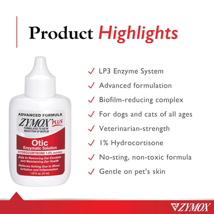 Zymox Advanced Formula Otic Plus Enzymatic Ear Solution for Dogs and Cats