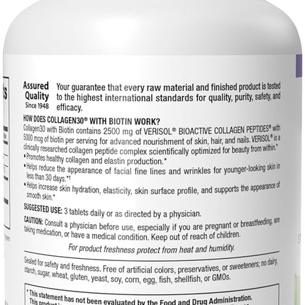Webber Naturals Collagen 30 with Biotin Bioactive Collagen Peptides 120 Tablets