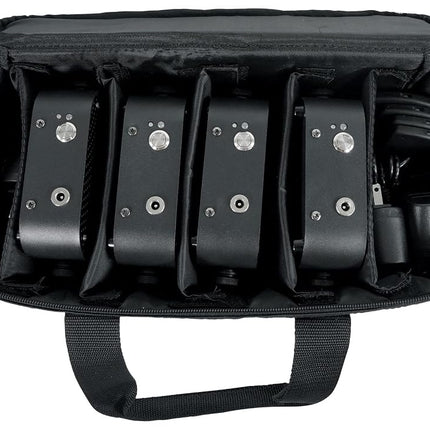 Rockville 4 Pack MINI RF1 V2 Black RGBWA+UV Battery-Powered Wash Lights with RF Remotes, Wireless DMX, Travel Bag, Perfect for DJs & Events