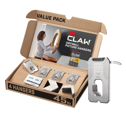 3M CLAW 3PH45M-4ESF 4 Drywall Picture Hangers with Spot Markers, Hang Frames with no Tools, Holds up to 45 lbs