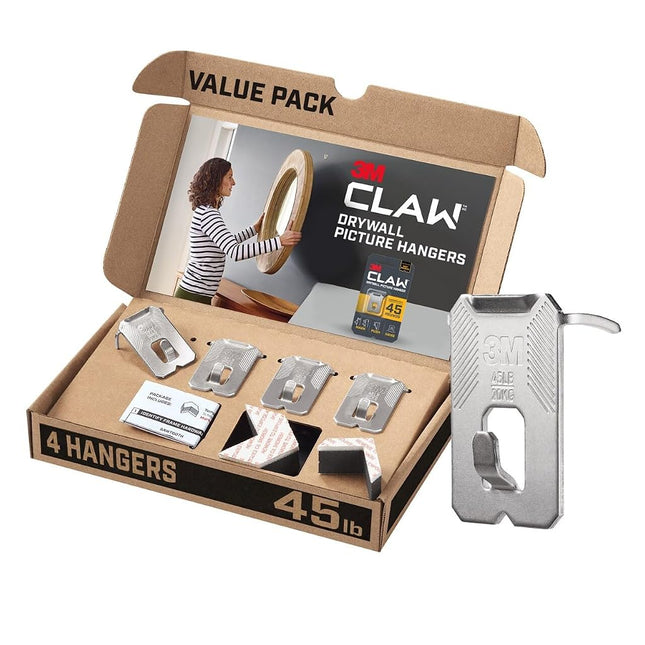 3M CLAW 3PH45M-4ESF 4 Drywall Picture Hangers with Spot Markers, Hang Frames with no Tools, Holds up to 45 lbs