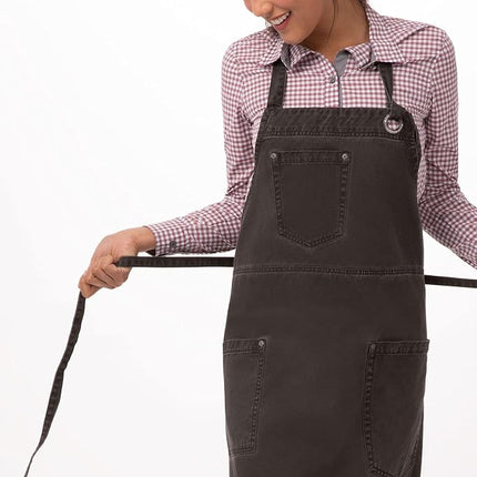 Chef Works ABAQ054-PEW-0 Dorset Antique Bib Apron Pewter, Brown