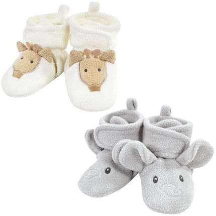 Chaussettes-chaussons en molleton à motif animal pour bébé fille Hudson Baby, lot de 2, éléphant/girafe gris, 18-24 mois