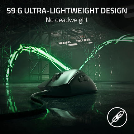 RAZER DeathAdder V3 Wired Gaming Mouse: 59g Ultra Lightweight - Focus Pro 30K Optical Sensor Fast Switches Gen-3 8K Hz HyperPolling 6 Programmable Buttons Ergonomic Speedflex Cable Black
