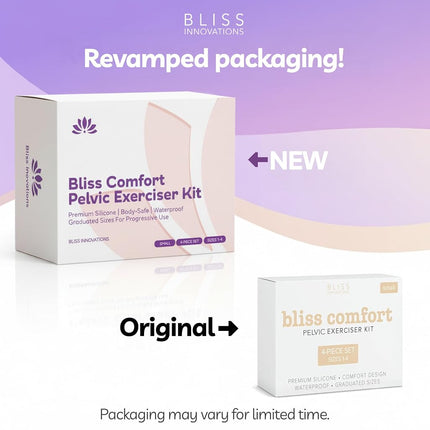 Bliss Comfort Silicone Pelvic Floor Trainer Kit –Soft & Flexible Design for Gentle Progression – Includes Bonus Bliss Glide ($8 Value) (4 Piece Set-Small)