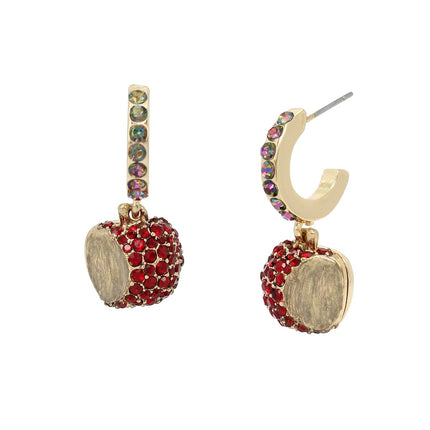 Betsey Johnson Boucles d'oreilles créoles pomme femme, Taille unique, Métal Verre, Sans pierre précieuse