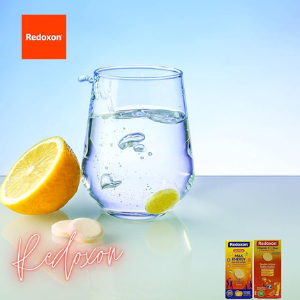 Redoxon Max Energy, aide à soutenir le système immunitaire, saveur agrumes, 20 comprimés effervescents, 80 g, boîte
