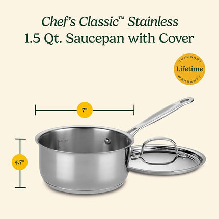 Cuisinart 719-16 1.5-Quart Chef's-Classic-Stainless-Cookware-Collection, Saucepan w/Cover