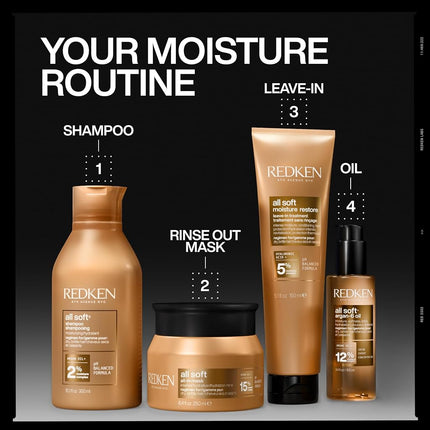 Redken All Soft All-In Mask, Deep Conditioning Hair Treatment for Dry and Brittle Hair, Delivers Up to 12x Softer Hair and 4 Days of Moisture with Argan Oil and Glycerin, 250ml