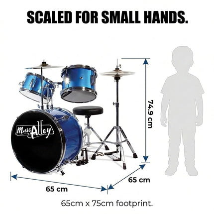 Music Alley 3 Piece Kids Drum Set with Throne, Blue