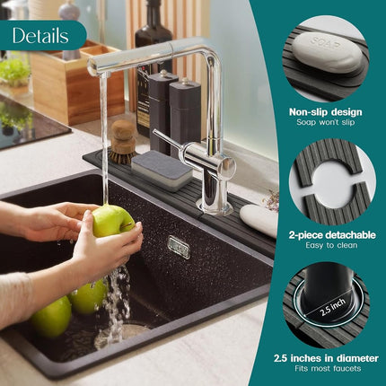 Faucet Splash Guard for Kitchen Sink, Kitchen Sink Faucet Mat with Raised Feet, Durable Drying Matt Kitchen Counter Stone, Water Absorbent Diatomite Drying Mat (Dark Grey, 23.6" x 3.9")