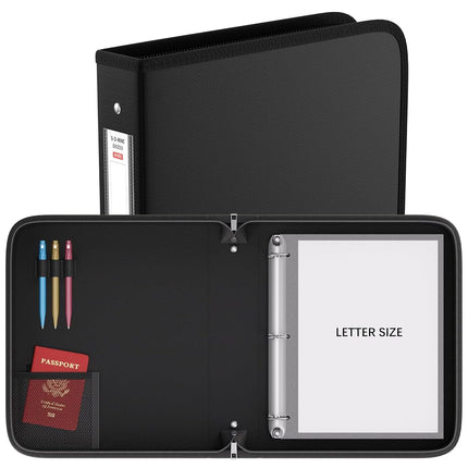 ZOOPIP Fireproof 3 Ring Binder with Zipper,1 Inch D Rings Hold up 245 Sheets of 8.5" x 11" (A4),Compatible with Clear Page Protectors, Built-in net and Pen Holder (1 Pcs, Black, 1")