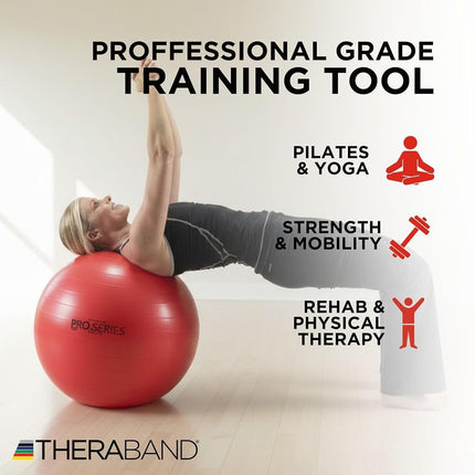 TheraBand Exercise Ball, Professional Series Stability Ball with 55 cm Diameter for Athletes 5'1" to 5'6" Tall, Slow Deflate Fitness Ball for Improved Posture, Balance, Yoga, Pilates, Core, Red