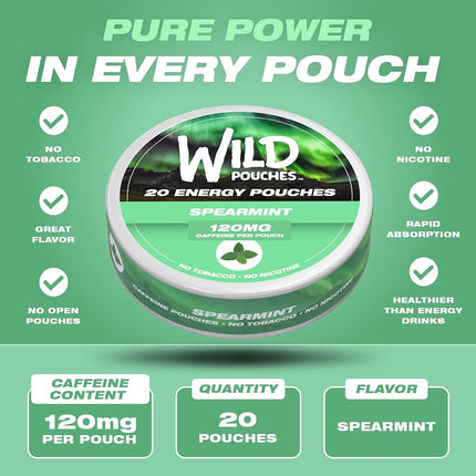 5 Pack 120mg 20 x Spearmint Caffeine Pouches | Nicotine Free