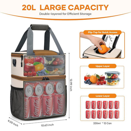 Maelstrom Lunch Box for Women, 20L Insulated Lunch Bag Men, Leakproof Double Deck Cooler Bag, Soft Lunch Cooler with Quick Access Flip-Top Lid