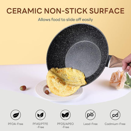 Pots and Pans Set, 17 Pcs Non Stick Cookware Sets, Cooking Set with Frying Pans, Saucepans, Steamer, Non Toxic Oven Safe & Stovetop Agnostic, PFOA PFOS APEO Free, Black