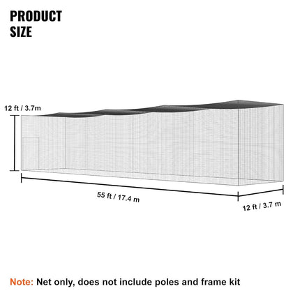 VEVOR Baseball Batting Netting, Professional Softball Baseball Batting Hitting Training Net, Practice Portable Pitching Cage Net with Door & Carry Bag, Heavy Duty Enclosed PE Netting,1676CM (NET ONLY)
